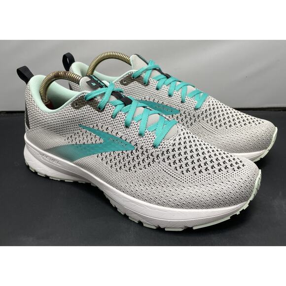 BROOKS REVEL Grey Aqua Green Running Race Shoes Womens Size 10 Fast Ship - Picture 9 of 12
